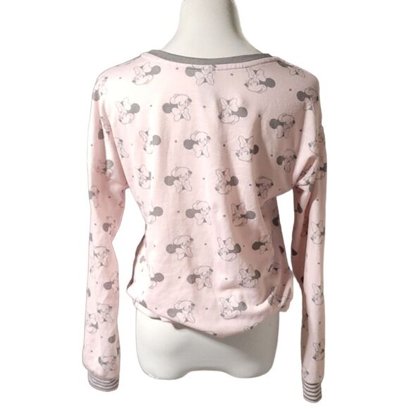 DISNEY Minnie Mouse Printed Cozy Lounge  Pajama  Top Pink Grey Size Small - Picture 3 of 10